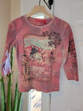 Vintage Y2K Gloria Vanderbilt Spaniard Bull Fight Graphic Longsleeve, Size Small